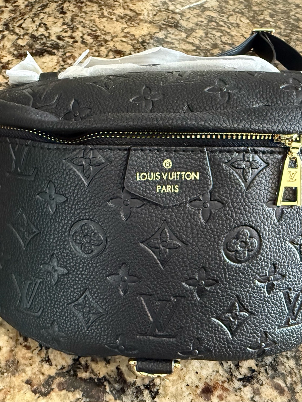 NWOT. Louis Vuitton Black Monogram Embossed Leather Crossbody bum Bag
